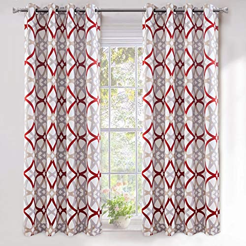 DriftAway Alexander Thermal Blackout Grommet Unlined Window Curtains Spiral Geo Trellis Pattern Set of 2 Panels Each Size 52 Inches by 63 Inches Red and Grey