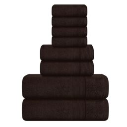 Elvana Home 8 Piece Towel Set 100% Ring Spun Cotton, 2 Bath Towels 27x54, 2 Hand Towels 16x28 and 4 Washcloths 13x13 - Ultra Soft Highly Absorbent Machine Washable Hotel Spa Quality - Chocolate Brown