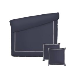 Pure Cotton 3-Piece Double Bedding Set – Duvet Cover 260 x 240 cm and 2 Pillowcases 63 x 63 cm – 100% Cotton Satin, 80 Thread Count – Oeko-TEX Certified – Calanques – White and Dark Blue
