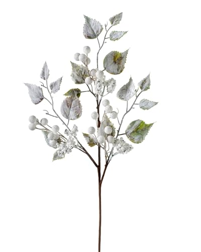 WeRChristmas Artificial Frosted Berries Pick Christmas Tree Decoration, White, 25 cm