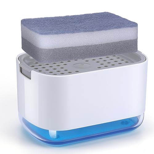 Alyvisun Soap Dispenser Kitchen, Dish Soap Dispenser with Sponge Holder - 2 in 1 Liquid Soap Dispenser, 300ml Soap Dispenser for Kitchen Sink Countertop One handed