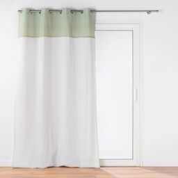 Douceur d'Intérieur, Janara Sage Net Curtain with Eyelets (140 x 240 cm) Sandblasted with Polycotton and Jute Top