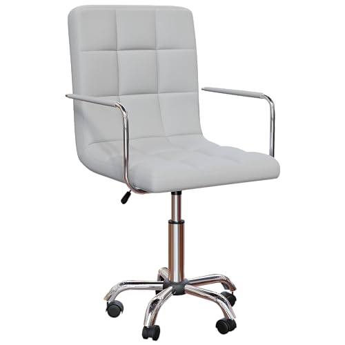 Vida Designs Calbo Office Chair Adjustable Height Leather Desk Chair With Arms And Wheels For Home Work And Study (Grey) (UKFR Certified)