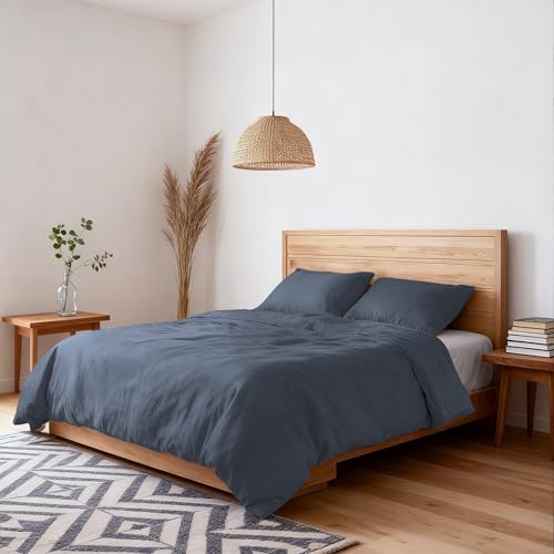 Water Washed Effect Double Duvet Cover Set, Duvet Cover 250 x 200 cm with Envelope and Two Pillowcases - Blue