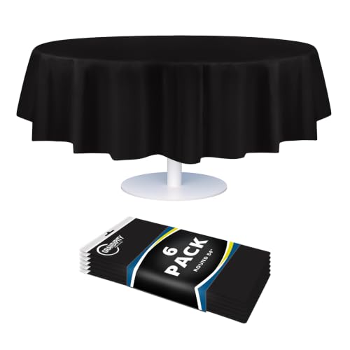 Grandipity Black Plastic Table Cloth Disposable (6 Pk) 84in Round Tablecloth Premium Party Table Cloths Disposable - Perfect Table Cloth Round Cover for Any Table Up to 6 Feet