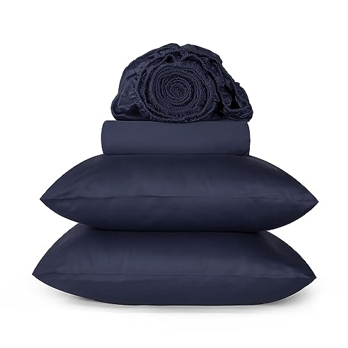 "URBANHUT 800 Thread Count Queen Size Sheets Egyptian Cotton, Long Staple, Breathable, 4 Pc Bed Sheet Sets for Queen Size Bedding, Luxury Hotel Sateen Sheets Fits 16"" Deep Pocket - Navy Blue"