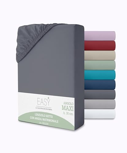 Double Fitted Sheet, 180 x 200 + 30 cm, Microfibre, 30 cm Height, Plain Colour, No Iron, Fitted Sheet with Elasticated Corners