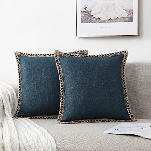 Throw Pillow Covers 26x26 Outdoor Decorative Pillows Cover for Couch - Set of 2 Cushion Covers Farmhouse Pillowcases Burlap Linen Trimmed Tailored Edges for Bed Home Decoration