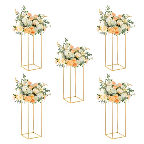 Fullvaseer 23.6inches Tall Gold Wedding Flower Vase,5pcs Flower Stand Centerpieces for Party Table Decoration