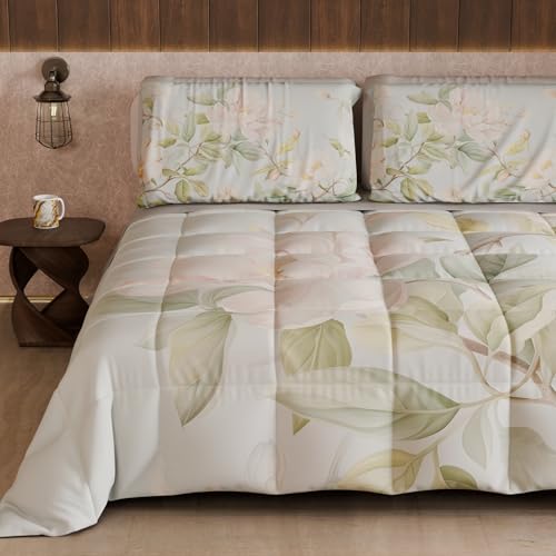 PETTI Artigiani Italiani - Winter Quilt, Winter Duvet, Double Sided Quilt, Solid Colour and Digital Floral Print 25 172, 100% Microfibre, Made in Italy