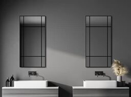 Talos Wall Mirror with Decorative Lines Black Square Mirror 60 x 120 cm Square Decorative Bathroom Mirror with Matt Black Aluminium Frame