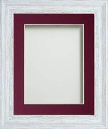Frame Company Lynton Rustic White Photo Frame with Plum Mount, 12x10 for 8x6 inch, fitted with perspex