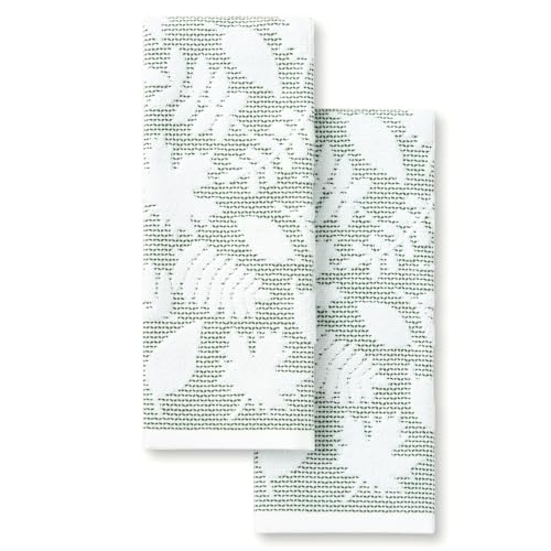 "Martha Stewart Woodland Harvest Jacquard Leaves Kitchen Towel 2-Pack Set, 100% Cotton with Absorbent Honeycomb Texture, Decorative Kitchen Towels, Green, 16""X28"""