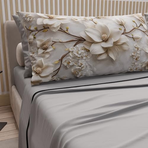PETTI Artigiani Italiani - Double Bed Sheets Cotton with Pillowcases in Digital Print, Double Bed Sheet, Floral Pattern 34 Light Grey, 100% Made in Italy