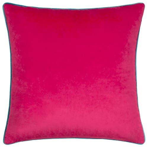 furn. Meridian Feather Filled Cushion – Luxury Contrast Piped Velvet Decorative Pillow (Raspberry/Teal - 45x45cm)