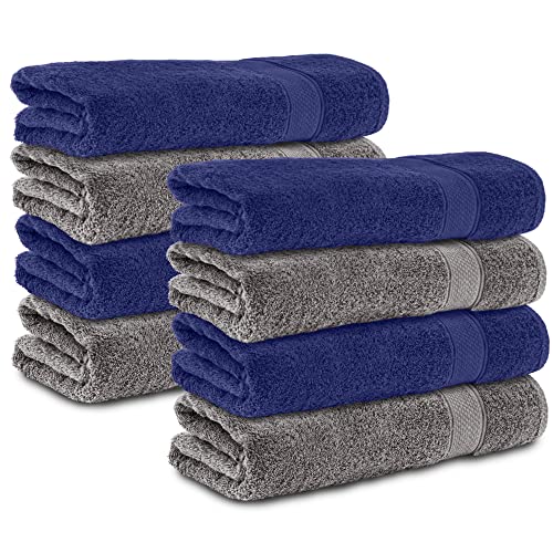 Komfortec Hand Towels Set of 8 50 x 100 cm 100% Cotton - Terry cloth, soft and absorbent, ideal for bathroom and guests, anthracite grey/navy blue