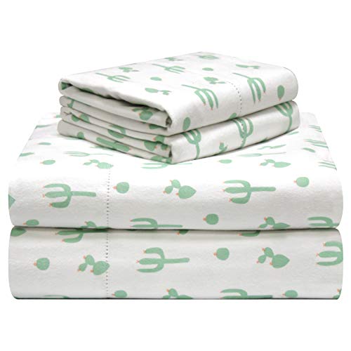pointehaven 180 GSM Velvet Feel Luxury 100% Cotton Printed Flannel Sheet Set, Cal King, Cactus - Warm & Cozy - Pre-Shrunk -Deep Pockets - Elastic All Around-Comfy Double Brushed -