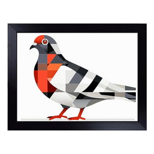 Lap Tray with Bean Bag Cushion, Pigeon Artwork - Handmade in the UK, Raised Wooden Edge, Padded Cushion, Heat-Resistant Wipe-Clean Surface, for Meals, Laptops and Crafts