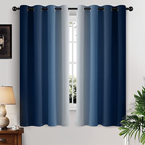 Yakamok Blue and Greyish White Ombre Curtains 63 Inch Length, Room Darkening Gradient Color Curtains for Bedroom,Light Blocking Thermal Insulated Window Drapes for Living Room(2 Panels, 52x63 Inch)