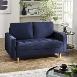 Julian Bowen Henrietta Sofa, 2 Seater Fabric Couch, Blue - W152 x D90cm