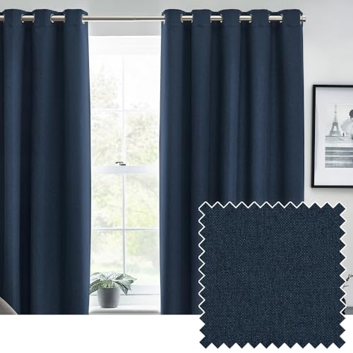 furn. Dawn Textured Blackout Eyelet Curtains – Thermal Lined Pair (Midnight - Width 229 x Drop 183cm)