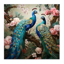 Yadshoti Peacock Shower Curtains Blue Beautiful Bird Pink Flower Two Peacocks Floral Plant Scenery Pattern Print Bathroom Decor Polyester Fabric Curtain Set 70 x 70 Inch with Hooks