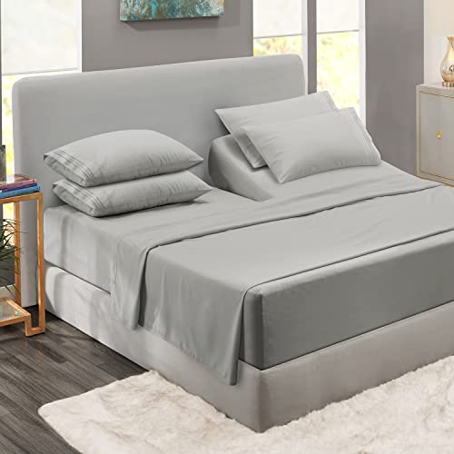 Clara Clark Bed Sheet Set with Extra Set Pillowcases, Premier 1800 Collection, Wrinkle, Fade & Stain Resistant, Flex-Top King Size, Silver