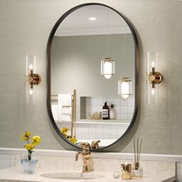 Brightify Black Oval Mirror for Bathroom Vanity 20x30 Inch, Matte Black Bathroom Mirrors for Wall Metal Frame, Wall Mounted Mirror for Bedroom Living Room Wall Decor Hang Vertical and Horizontal