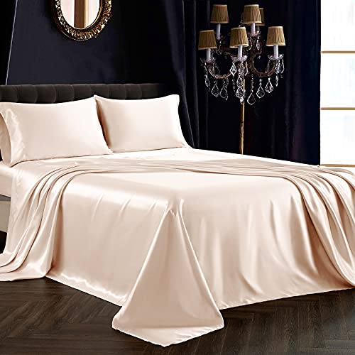 SiinvdaBZX 3Pcs Satin Sheet Set Twin Size 15-Inch Deep Pocket, Blush - Ultra Silky Soft Satin Bed Sheets Similar to Silk Sheets, Includes 1 Fitted Sheet, 1 Flat Sheet, 1 Satin Pillowcases