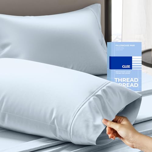 THREAD SPREAD 100% Cotton King Size Pillow Cases Set of 2 - Luxury 400 Thread Count Pillow Cases King Size (Light Blue), Soft Cooling Breathable & Durable Sateen Hotel Cotton Pillowcases