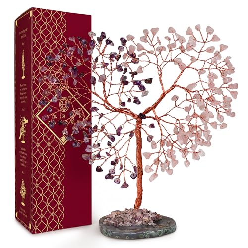 Crystal Tree for Home and Office Healing Stones Amethyst and Rose Quartz Tree of Life Handmade for Positive Energy Money Good Luck Christmas Decoration Gifts
