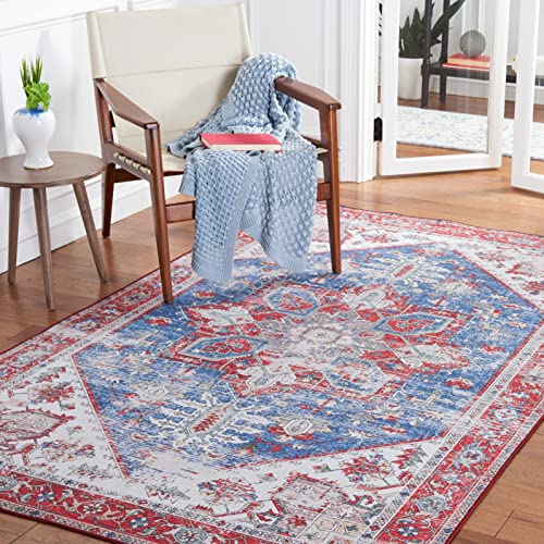 Safavieh Traditional Rug Ideal for High Traffic Areas - Machine Washable and Non Slip - Tucson Collection, Short Pile, in Blue and Red, 122 X 183 cm