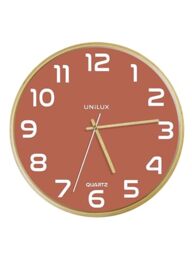 Unilux Modern Wooden Frame Wall Clock Baltic Red Dial 31 cm No Ticking