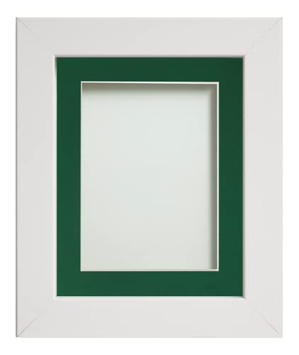 Frame Company Watson White Picture Photo Frame fitted with Perspex, 10x8 inch with Bottle Green Mount for image size 6x4 inch