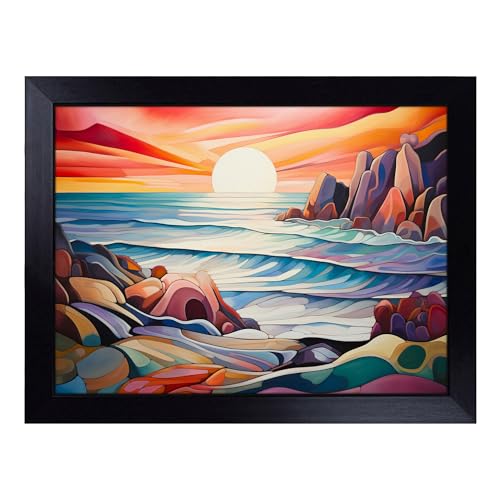 Lap Tray with Bean Bag Cushion, Seascape Orphism - Handmade in the UK, Raised Wooden Edge, Padded Cushion, Heat-Resistant Wipe-Clean Surface, for Meals, Laptops and Crafts