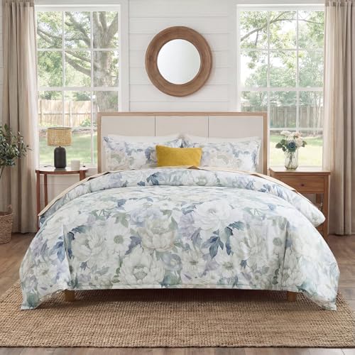 Cozaline 100% Cotton Duvet Cover King Size ??? Peony Flowers Floral Duvet Cover Set with Zipper Closure & Corner Ties, 3-Piece Luxury & Silky Soft Bedding Set for All Seasons