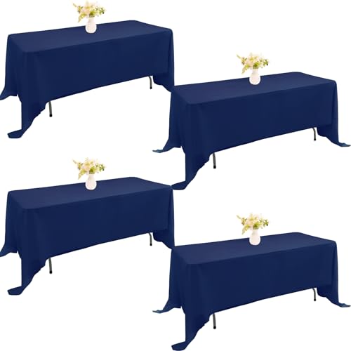 JALANCY 4 Pack Rectangle Tablecloth for 6 Foot Tables Washable Polyester Table Cover for Wedding Dining Table Parties Banquet???70x120 Navy Blue???