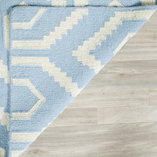 Safavieh Contemporary Indoor Flatweave Square Area Rug, Dhurrie Collection, DHU556, in Blue / Ivory, 183 X 183 cm for Living Room, Bedroom or Any Indoor Space