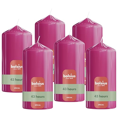 Bolsius - Smooth Pillar Candle - Fuchsia Pink - 5.1 in - Pack of 6 - Decorative Candles - Contains Natural Plant Wax - Without Palm Oil