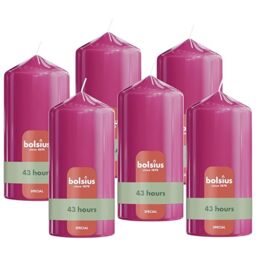Bolsius - Smooth Pillar Candle - Fuchsia Pink - 5.1 in - Pack of 6 - Decorative Candles - Contains Natural Plant Wax - Without Palm Oil