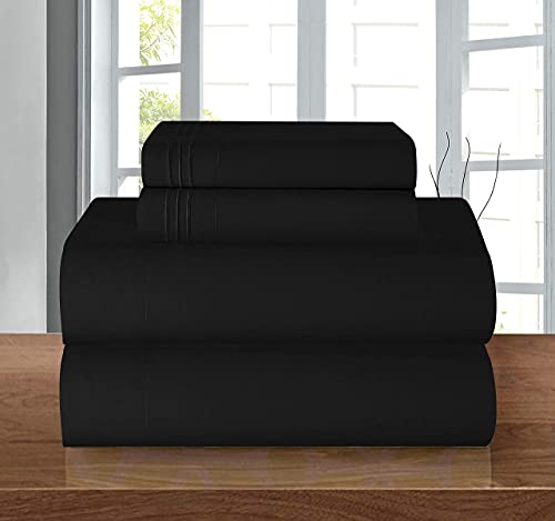 "Elegant Comfort Luxury 1500 Premium Hotel Quality Microfiber 4-Piece Sheet Set - Wrinkle Resistant, All Around Elastic Fitted Sheet, Deep Pocket up to 16"", Full, Black"