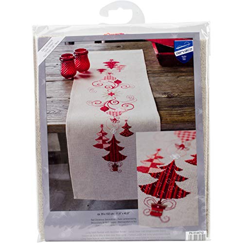 "Vervaco ""Christmas Decs Runner Embroidery, 100 Percent Cotton, Multi-Colour"