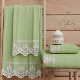 PETTI Artigiani Italiani - 100% Cotton Terry Bath Towels, 1+1 Towel Set, 2 Pieces 1 Face Towel and 1 Hand Towel, Sage Green