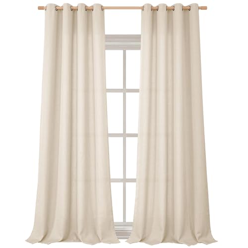 BGment Faux Linen Curtains 95 Inches Long Set of 2 Panels, Living Room Long Curtains Burlap Textured Thick Light Filtering Privacy Grommet Window Treatments, 52 x 95 Inch, Light Beige