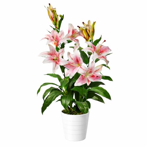 Leaf Large Artificial Stargazer Style Lily Plant, Pink, 90 cm