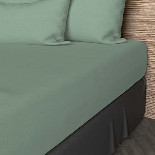 Soleil d'ocre, Fitted Sheet, Cotton, 57 Threads, Sea Green, 200 x 200 cm