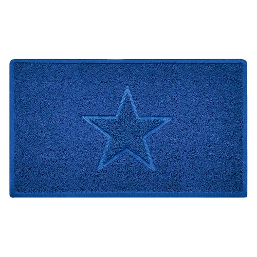 Nicoman Star Shape Embossed Entrance Door Mat Non Slip Dirt Trapper PVC Spaghetti Mat with Rubber Base, Jet Washable Quick Drying Doormat Indoor or Outdoor - (Medium, Blue, 75 x 44cm)