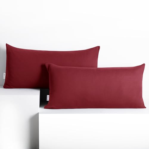 DecoKing 2 Pillowcases 40 x 80 cm Jersey 100% Combed Cotton Zip Bordeaux Amber