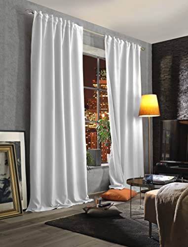 HOMEbasics ACUSTICO Acoustic Curtain Plain Noise, Heat, Cold and Draught Protection + Darkening Wool White/Light Grey 160 x 135 cm