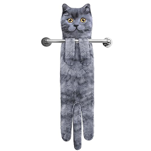 Funny Hand Towels for Bathroom Kitchen Decor - Cute Cat Hanging Hand Towel Kitchen Gadgets - Unique Housewarming Birthday Christmas Cat Lover Gift Ideas for Women Mom Lady Adults